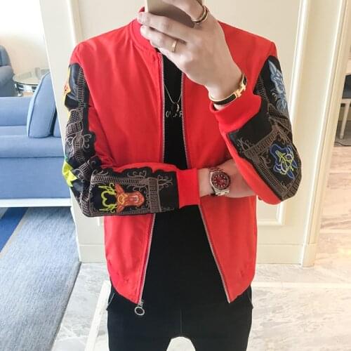 Embroidery Patch Man Streetwear Jakets Chaqueta Hombre Casual Black Red White Windbreaker Bomber Jacket Mens Social Erkek