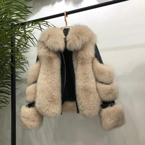 HOt fashion Women"s Winter real sheepskin leather coats patchwork Natural Fox Fur Jacket Outwear Luxury
