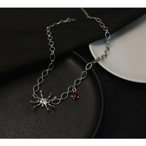 Meetvii New Fashion Spider Halloween Pendants Chokers Neo-Gothic Short Chain Stainless Steel Necklaces Hiphop Jewelry Gift