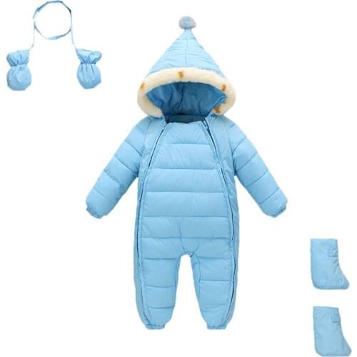 Cute Winter Down Baby Rompers Newborn Babies Costume Winter Clothes Snowsuit Fur Coat Gloves Shoes Boys Girls clothing