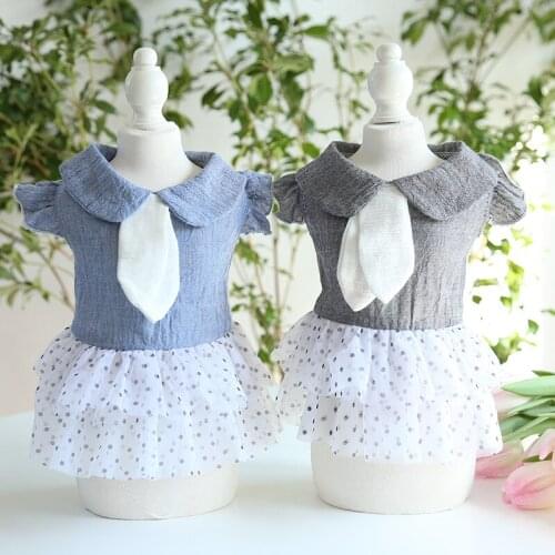 Cute Dots Tie Dog Dress Summer Cat Skirt Puppy Small Dog Yorkshire Clothing Pomeranian Maltese Poodle Bichon Pet Dresses Tutu