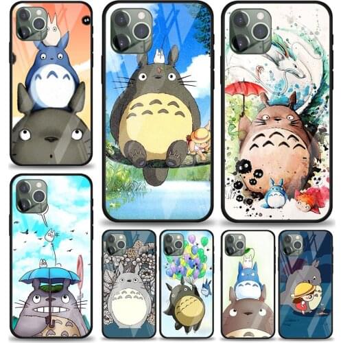 Cute Totoro for Apple iPhone 12 Pro Max Mini 11 Pro XS Max X XR 6S 6 7 8 Plus Luxury Tempered Glass Phone Case