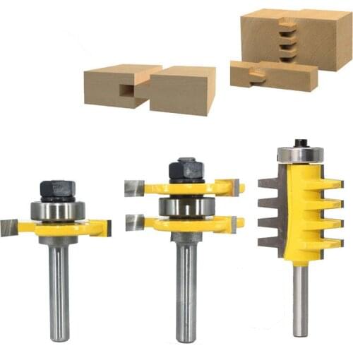 3pcs 8mm Shank T-Slot Milling Cutter Tongue & Groove Joint Assemble Router Bits for Wood Woodwork Cutting Tools