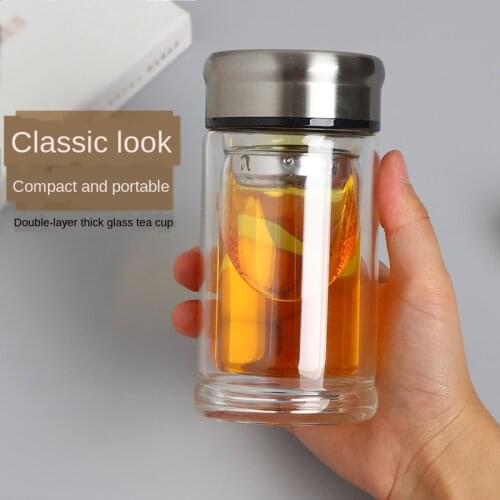 New Double Layer Small Capacity Glass Cup with Lid Transparent Mini Water Bottles Portable Office Tea Cup Creative Cup