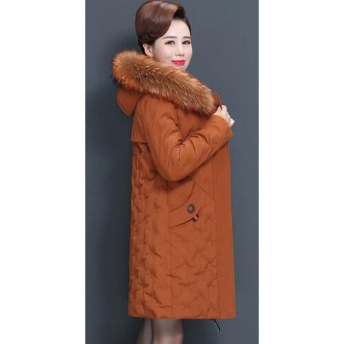 Ms. winter coat high-end new fashion long section was thin middle-aged womens hooded fur collar large size coat mother dress