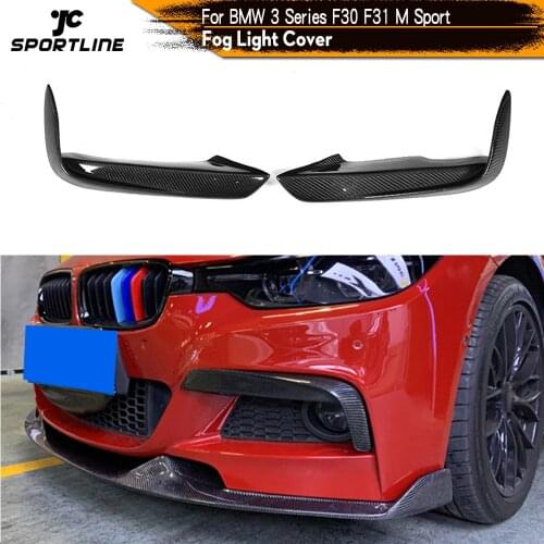 For BMW F30 F31 M Sport 2012 - 2018 Carbon Fiber Front Fog Lamp Fins Splitters Trim Canards Fins Cover Carbon Fiber FRP Glossy