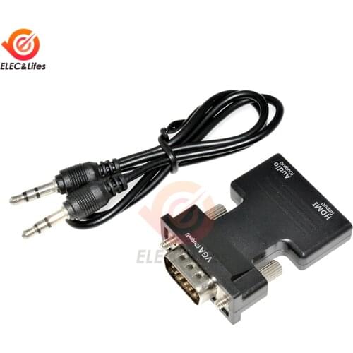HDMI Female to VGA Male Converter with Audio Adapter Support HD 1080P Signal Output Convertor Audio Cables For HDTV PC Laptop