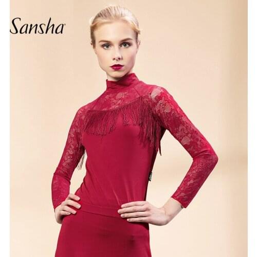 Sansha Lace Latin Dancing Shirt Women Ballroom Rumba ChaCha Tops Long Sleeve Training Shirts Female Dancewear 70AH0021N