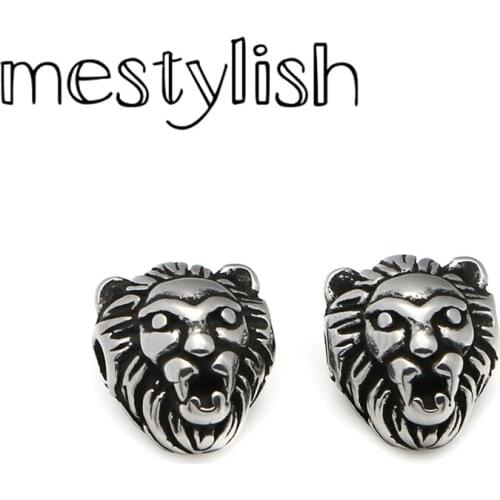 Mestylish 5pcs/lot Stainless Steel Lion Head Retro Animal King Lion DIY Charms Fit DIY Handmade Bracelet Jewelry Findings
