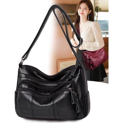 Women Messenger Bag High Quality Soft Leather Crossbody Shoulder Bags For Women Hobos Multi-pocket Bolsas Feminina High capacity