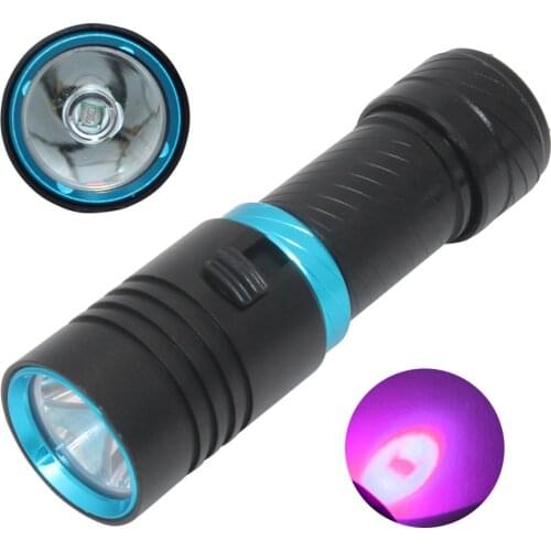 UV Light Scuba Flashlight Waterproof Underwater 100m Torch 18650 22650 Stepless Dimming T6 Purple LED Diving Flashlight Torch