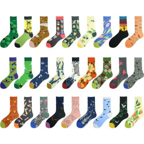 [WPLOIKJD]Cactus Floral Bird Art Funny Socks Women Novelty Abstract Cute Socks Women Jacquard Crew Female Calcetines Divertidos