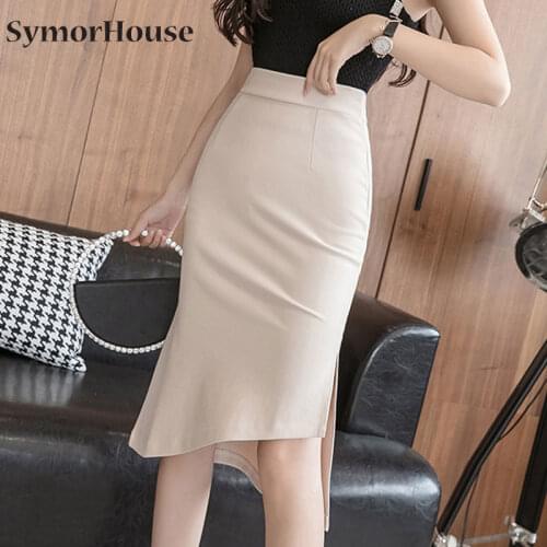 Plus Size High Waist Skirt Women 2021 Fashion Summer Red Split Skirts Womens Korean Style Office Sexy Black Mermaid Skirts