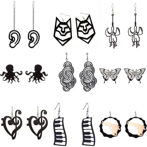 Punk Vintage Letter Dangle Earrings For Women Acrylic Fashion Pistol Butterfly Musical Note Octopus Animal Drop Earrings Jewelry