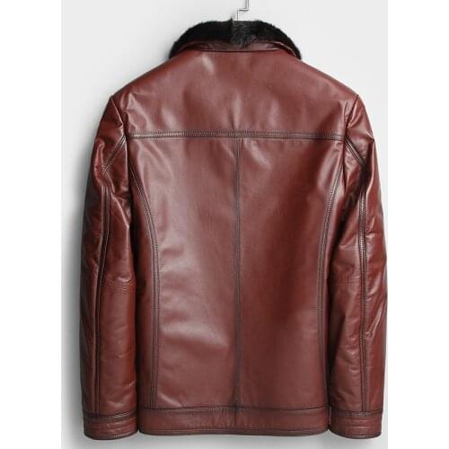 Winter Genuine Leather Jacket Men 100% Cow Leather Coat Sheep Fur Lining Mink Fur Collar Shearling Jackets KL16876