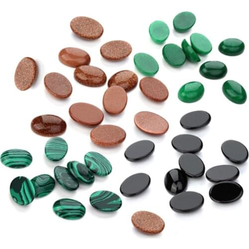 LOULEUR 10pcs/lot Green Black Flatblack Dome Oval Natural Stone Cabochons Beads 10*14/13*18/18*25mm For DIY Jewelry Making