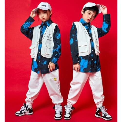 2020 Ballroom Hip Hop Clothes White Vest Hiphop Pants Suit Girls Boys Jazz Modern Dance Costumes Street Dance Clothes DQS6266