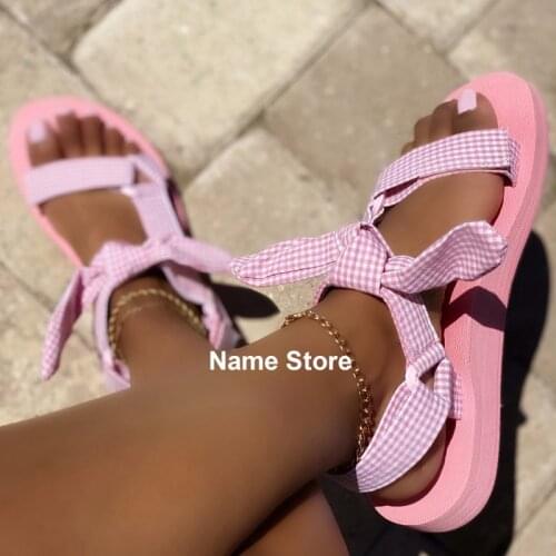 2021 Summer Beach Sandals Flat Bow Womens Shoes Open Toe Outdoor Casual Sandals Plus Size 43