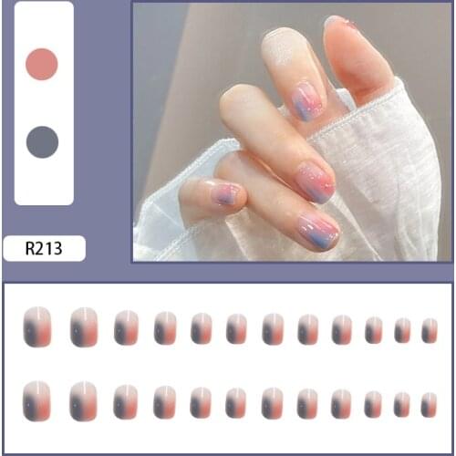 24pcs Pink Smudges False Nails Glue Type Removable Short Paragraph Manicure Nails Accessories Fashion Manicure Sticker
