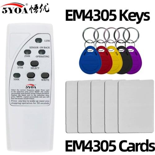 4 Frequency RFID Copier Reader Writer Programmer + 5 Pcs EM4305 T5577 Rewritable ID Keyfobs Tags Card