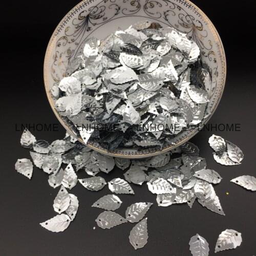 50g/lot Leaf Sequins 9*16mm PVC Sewing DIY Small Mini Leaves With 2 Holes Silver