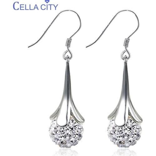 Cellacity Elegant Silver 925 Jewelry Gemstones Earrings for Women Medium length style Plant Dandelion White Zricon Wedding