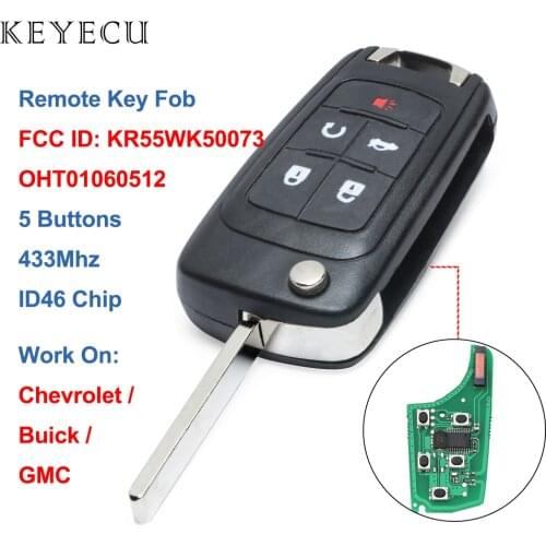 Keyecu 5 Buttons Flip Remote Car Key Fob 433Mhz ID46 Chip for Chevrolet Malibu Impala Cruze FCC ID: KR55WK50073, OHT01060512