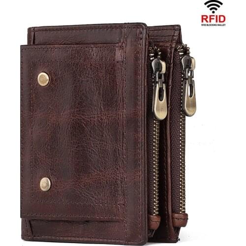 Business Small Mini Card Holder PORTFOLIO Portomonee Male Walet Pocket 100% Genuine Leather Double Zipper Men Wallet Coin Purse