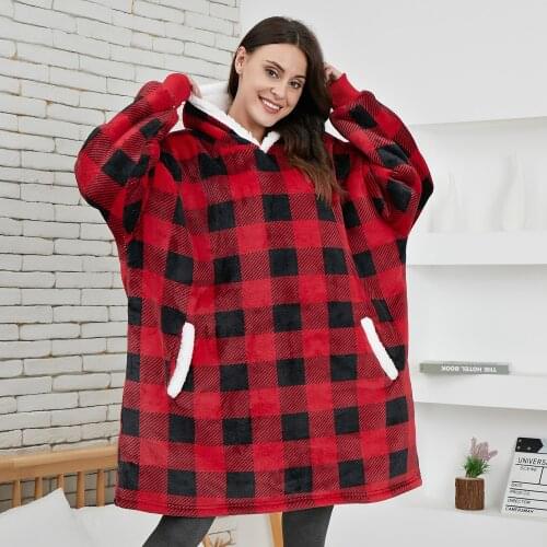 Fleece Hooded Sweatshirt Plush Women Hoodies Oversized Wearable TV Blanket With Sleeves Winter Warm Pullover Casual Sudaderas