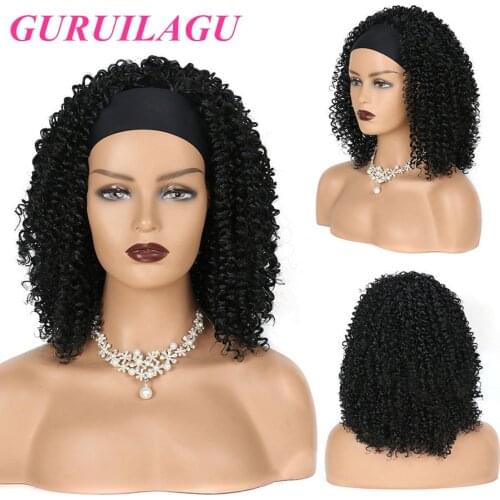 GURUILAGU Afro Kinky Curly Headband Wig Natural Wigs For Black Women Ombre Color T1B/27/30/BUG Synthetic Hair Short Wig Cosplay