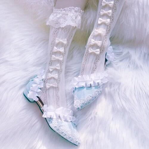 Lace Stockings for Women Spring Autumn Vitage Japanese Girl Lolita Stockings Black White Hollow Out Cute Ruffes Long Socks Women