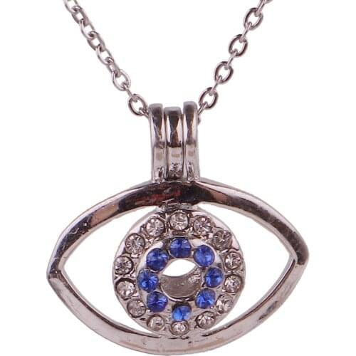 K1698 Copper sparkling Eyes Bead Pearl Cage Aroma Essential Oil Diffuser Locket Necklace with stainless steel chain