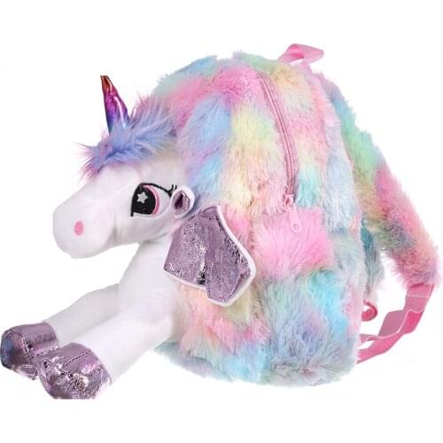 Baby Girl Cute Backpack Fashion Kindergarten Children Plush Horn Horse Color Cartoon Backpack School Travel Cute Small Knapsacks