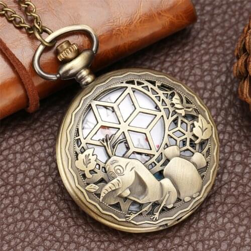 Cartoon Snow Theme Quartz Pocket Watch Souvenir Necklace Pendant Clock Bronze Sweater Chain Pocket Clock Gifts Kids
