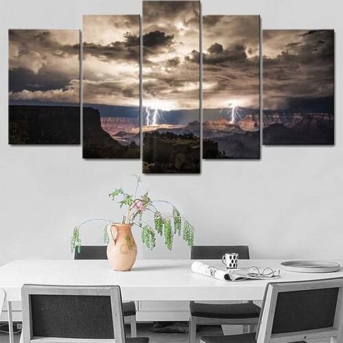 5 Pieces Wall Art Canvas Painting Lightning Canyon Landscape Poster For Modern House Living Room Decoration Modular Pictures