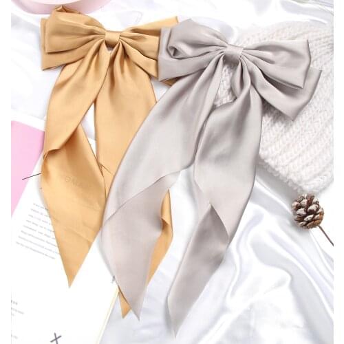 Summer New Satin Bow Hair Band Trendy Ribbon Hairpin Temperament Solid Ribbon Bow Ladies Girls Headwear Hair Accessories