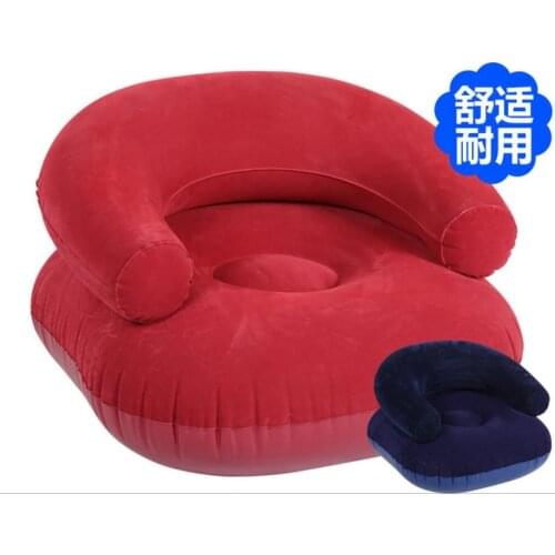 Red and dark blue Single inflatable flocking bean bag sofa lazy leisure sofa with back support, portable computer relax chair