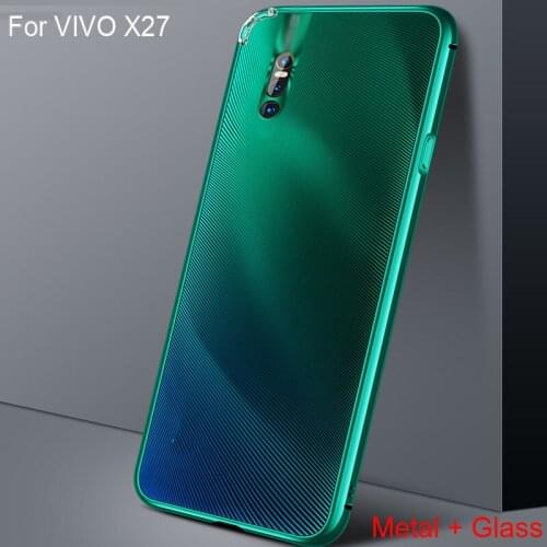 Original Green Tempered Glass Back Cover Metal Frame For VIVO X27 Metal Bumper Protective Case For VIVO X 27 Cases VIVOX27