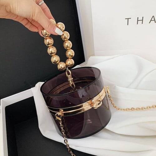 Transparent Acrylic Round Fashion Purses and Handbags for Women Sequin Beaded Shoulder Chain Bag Small Crossbdoy Bag Party Pouch