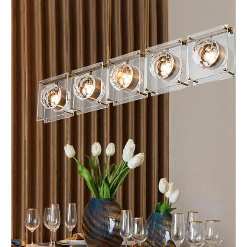 Dnining Room Straight Clear Crystal Lustre Luminarias Led Pendant Lights Hanging Lamp Plate Gold/Chrome Metal Suspend Lamparas