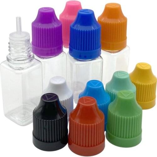 Empty Square 10ml Plastic Dropper Bottle With Childproof Cap For Eye Drop E Liquid Clear PET Bottle 100pcs