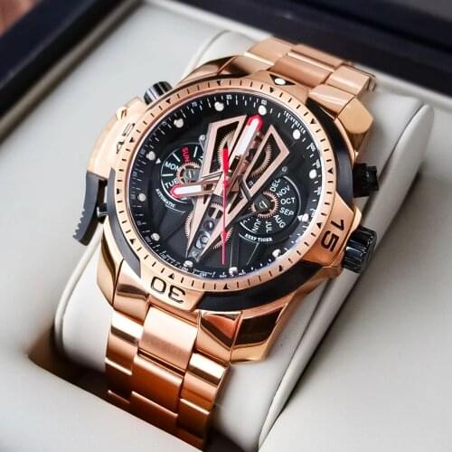 Reef Tiger/RT Top Brand Rose Gold Sport Automatic Men Watch Fashion Calendar Waterproof Stainless Steel Mechanical Watches