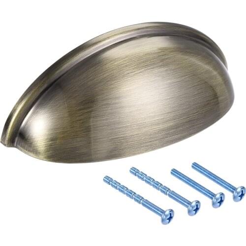 Uxcell Cup Handle Pull, 1 Pack Bright Bronze , 3" Hole Centers, with M4x25 M4x45 Screws for Dresser Kitchen Cabinet