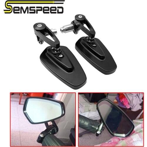 Semspeed 1 Pair 7/8" 22mm Universal Motorcycle Aluminum Rear View Black Handle Bar End Side Rearview Mirrors