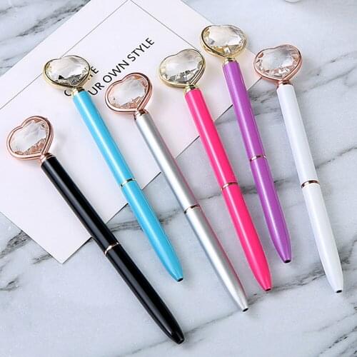 20 Pcs Per Lot Heart Diamond Metal Ballpoint Pen Cute Rotary Ball Pens Business Pen Office School Writing Supplies Wholesale