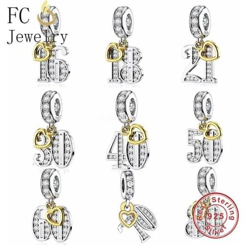 FC Jewelry Fit Original Pan Charm Bracelet 925 Silver Heart Love 13th 30th 70th Birthday Bead For Making Women Berloque 2020 New