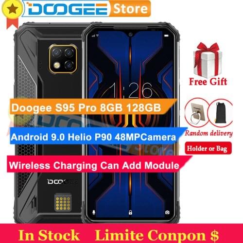 Doogee S95 Pro 8GB 128GB Cell Phone Android 9.0 Helio P90 Wireless Charging 5150mAh 48MP 16MP NFC OTG 4G Smartphone