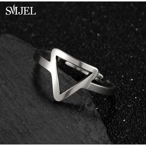 SMJEL Simple Hollow Triangle Rings Adjustable Size Stainless Steel Jewelry Gold Color Wedding Engagement Ring for Women Men BFF
