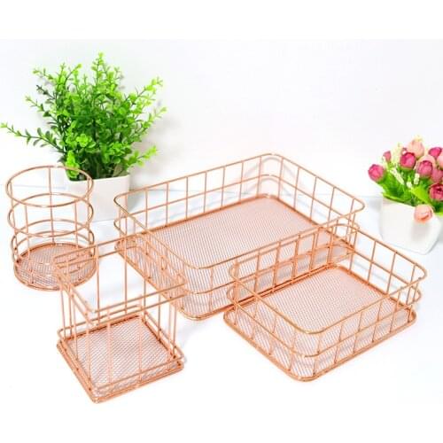 Special Gold Color Metal Make Up Organizer Basket Eyeliner Brush Set Storage Cup Dressing Table Durable Makeup Cosmetic Box