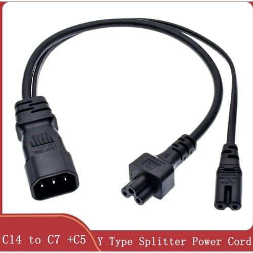 Y Type Splitter Power Cord ,IEC320 C14 Plug 3-Prong Male Power Cable Cord AC Power Adapter to C7 +C5 Female